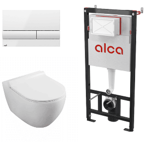 Set vas WC suspendat Fluminia Minerva Alb cu rezervor Alca si clapeta alb