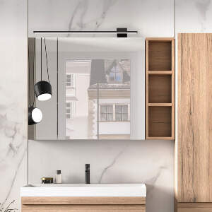 Dulap baie suspendat cu oglinda, 2 usi, culoare lemn natural, 80 cm, KolpaSan Naomi