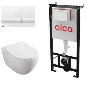 Set vas WC suspendat Fluminia Minerva Alb cu rezervor Alcadrain si clapeta alb