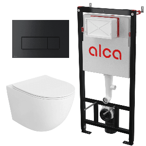 Set vas WC suspendat Matilda Alb cu rezervor Alcadrain si clapeta negru mat