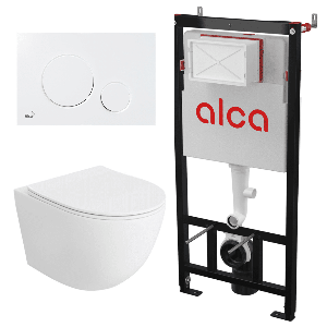 Set vas WC suspendat Matilda Alb cu rezervor Alcadrain si clapeta Alb M670