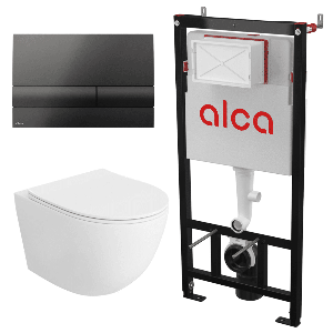 Set vas WC suspendat Matilda Alb cu rezervor Alcadrain si clapeta negru M1718