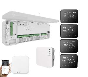 Kit automatizare smart Q20, Controller pentru incalzire in pardoseala, 4 zone, Full wireless, Termostate Smart Wifi, e-Hub