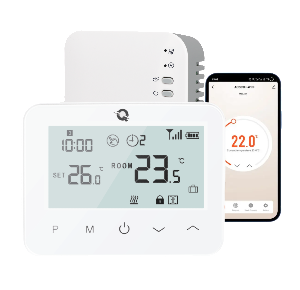 Termostat inteligent Q20, Wireless si Wifi, Control prin aplicatie iOS/ Android, 4 programe, Ecran LCD, Comenzi tactile, Alb