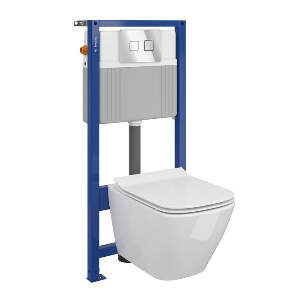 Set vas wc suspendat City Square cu capac soft close, rezervor incastrat pneumatic Aqua 52 si clapeta crom lucios