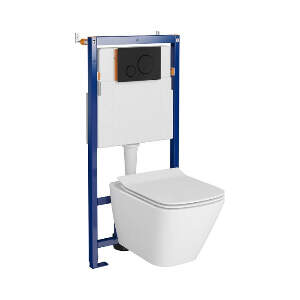 Set vas wc suspendat City Square cu capac soft close, rezervor incastrat Tech Line Opti si clapeta negru mat