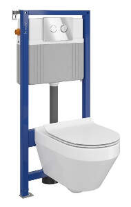 Set vas wc suspendat Crea oval cu capac soft close, rezervor incastrat pneumatic Aqua 52 si clapeta crom lucios