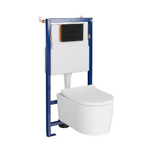 Set vas wc suspendat Inverto cu capac soft close, rezervor incastrat Tech Line Opti si clapeta negru mat