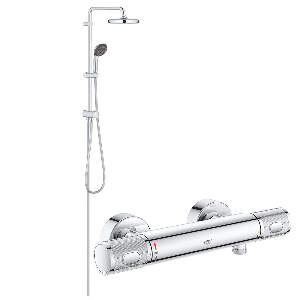 Coloana dus Grohe palarie 210 mm, crom, baterie cabina dus termostat Grohe Precision (26382001,34790000)